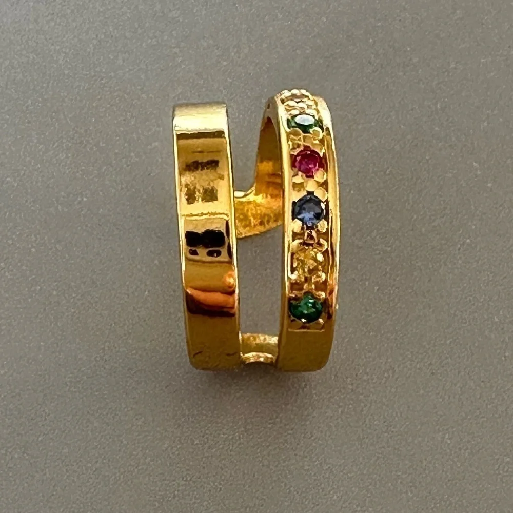 14K Gold Vermeil Multicolor Rainbow Ear Cuff Earring
